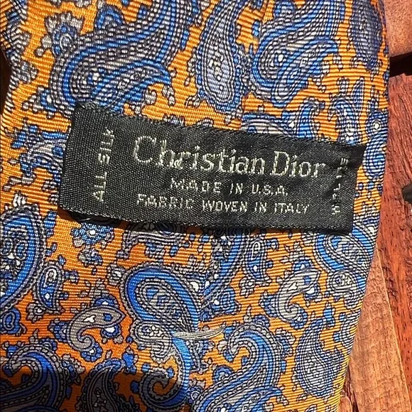 Vintage Dior Mustard and Blue Paisley Silk Tie - Picture 2 of 5